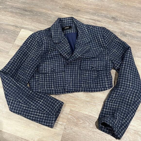 Cider Tweed Notched Collar Long Sleeve Crop Blazer Medium - Picture 4 of 6